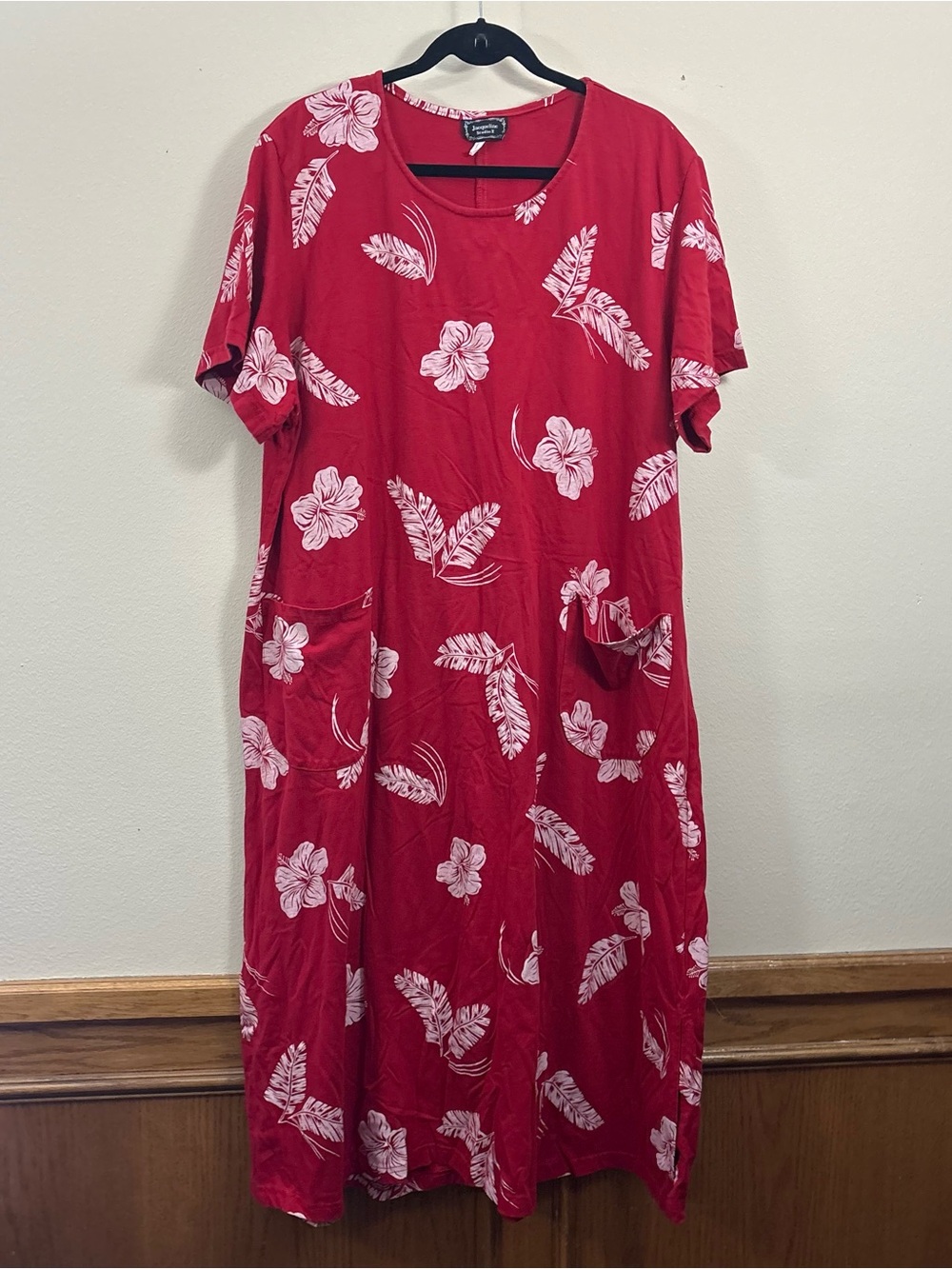 Jacqueline studio III red tropical floral print midi dress muumuu womens 3XL